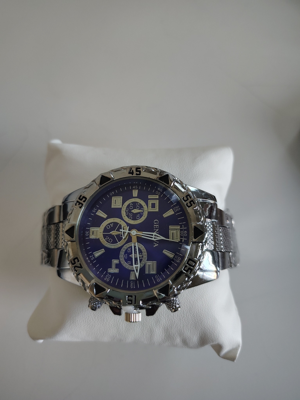 Geneva Silver Watch with Blue Dial